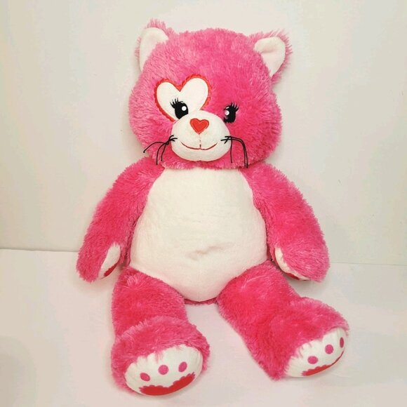 Build A Bear Kisses Fur You Cat Plush Pink Kitty Valentine Heart Retired 17" - Picture 1 of 6